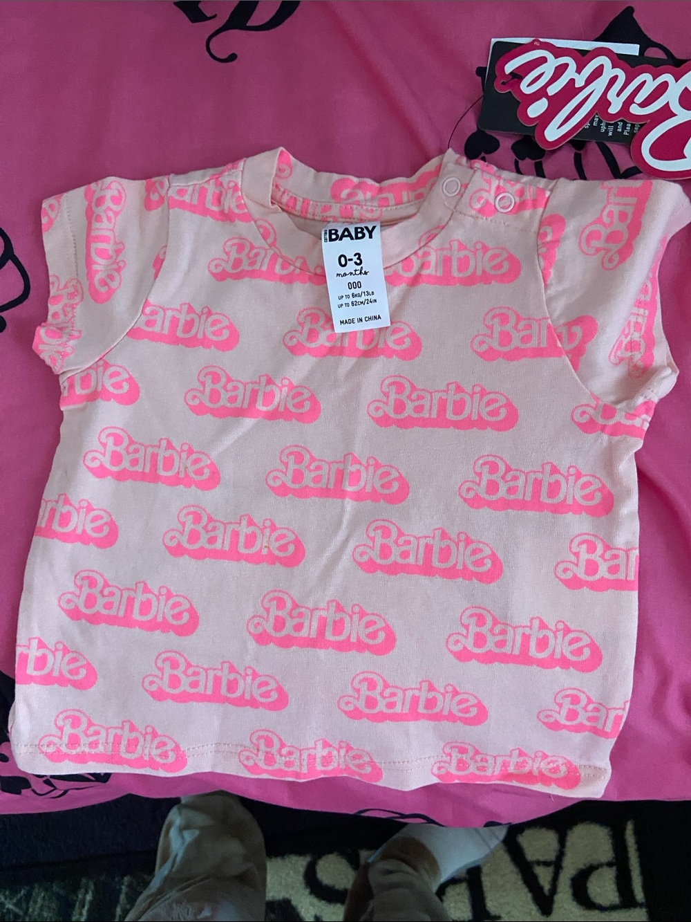 Barbie Pink Baby Tee with Neon Logo Print - Picture 2 of 3
